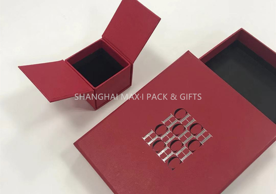 ประเทศจีน กล่องเครื่องประดับแฟนซีสีแดงเล็ก ๆ สำหรับแหวนพิมพ์โลโก้กระดาษห่อ 2 ด้านเปิด ผู้ผลิต